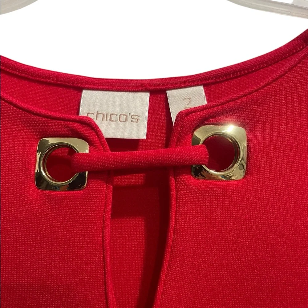 Chico's Red Long Sleeve Tunic Top Size 12 - Picture 3 of 11